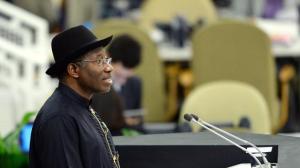 President Goodluck Jonathan speaking at the United Nations in 2013 (AFP Photo/Stan Honda)