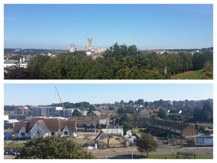 The view from the top. You can see the Cathedral in the distance in the top photo