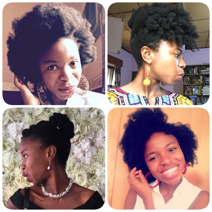 Pre Kiko styles (clockwise from top left): the chunky 'fro, the Cascading UpDo, the Flat Twist-Out, and the Classy Bun