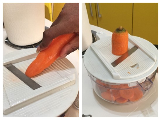 Left slicing method will give you oval-shaped chips; while right will give you circular ones.